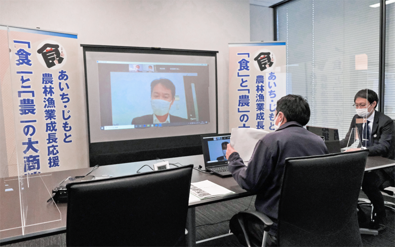 愛知県内金融機関の商談会では画面越しに商談（２月２日、名古屋銀ハートフルプラザ）