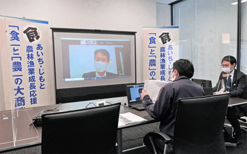愛知県内金融機関の商談会では画面越しに商談(2月2日、名古屋銀ハートフルプラザ)