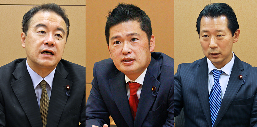 （左から）自民党・小森卓郎氏、立憲民主党・藤岡隆雄氏、自民党・神田潤一氏