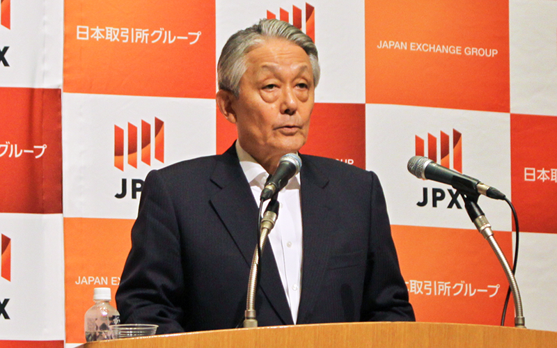 「女性役員の選任が進む意義は大きい」と話す山道グループCEO(7月28日、東証)