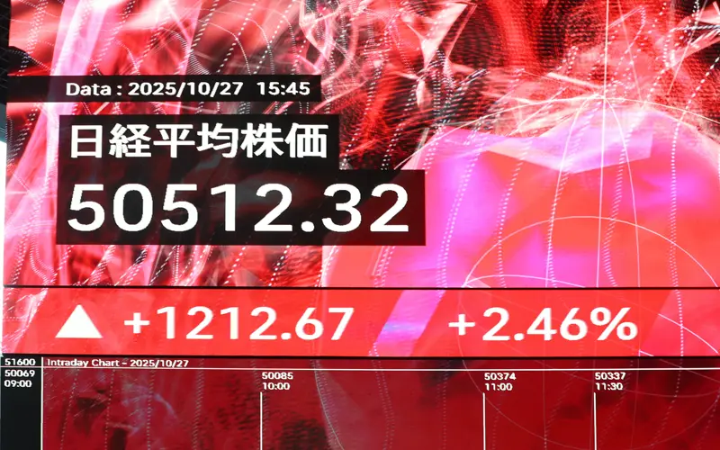 10月27日、日経平均株価は史上初めて5万円を突破。2024年末比1万円（25％）、トランプ関税を警戒した4月の年初来安値から1万9000円（60％）上昇。高市政権への期待で一気に駆け上がったが、バブルとの見方も。