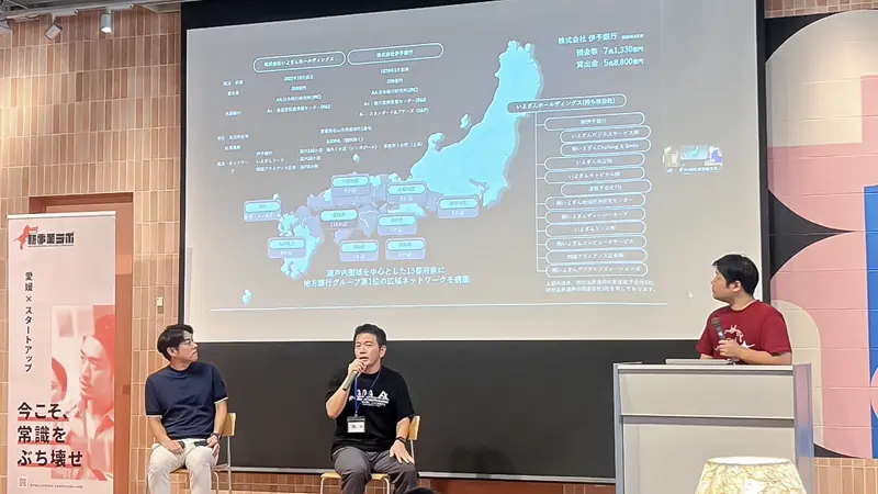 ピッチイベントで登壇する担当者（伊予銀行提供）