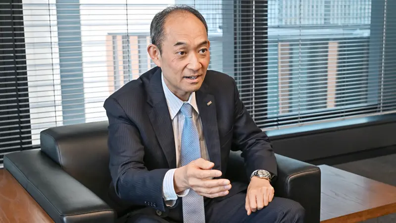 戦略を語る須原敏仁・みずほ証券 リテール・事業法人業務部長(8月28日、みずほ証券丸の内本部)